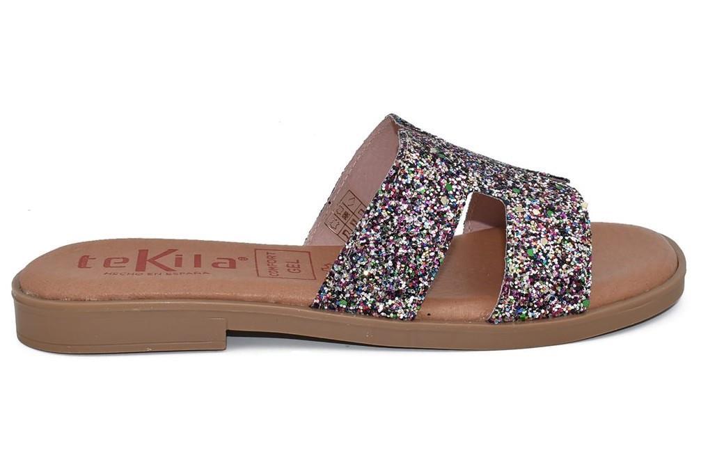 Sandalias planas de pala Tekila 141 en multicolor