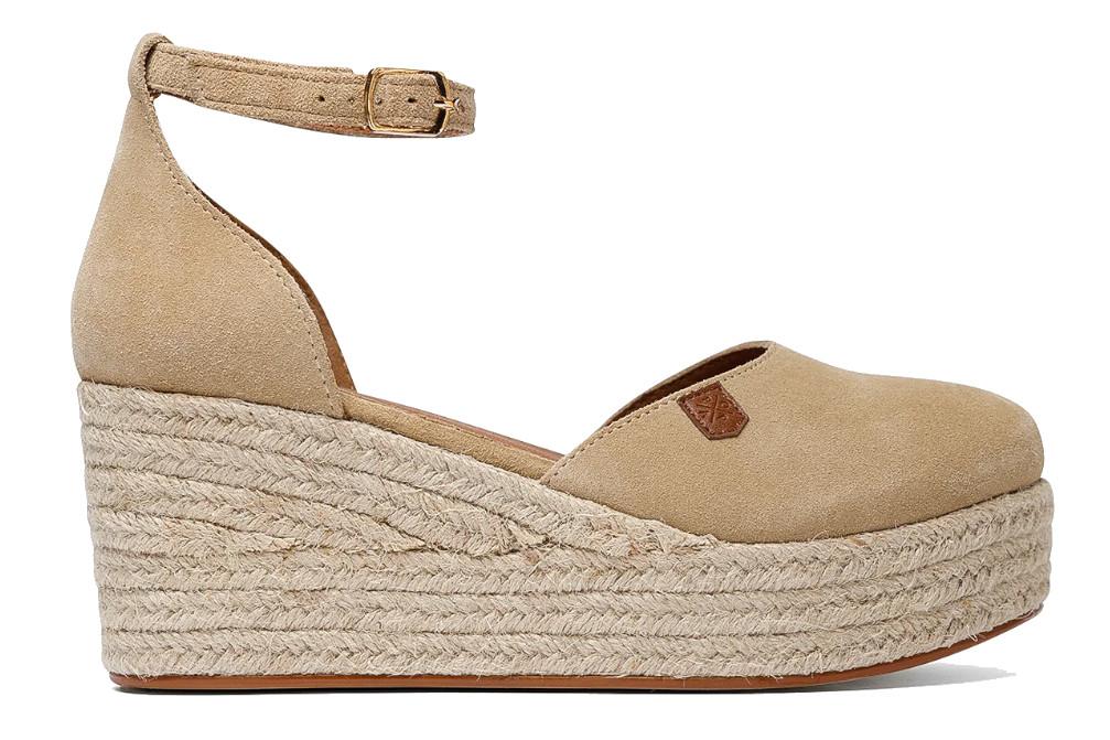 Alpargatas con cuña Popa Cantalar en color beige-Sandalia de Piel con Yute Natural y Hebilla Ajustable