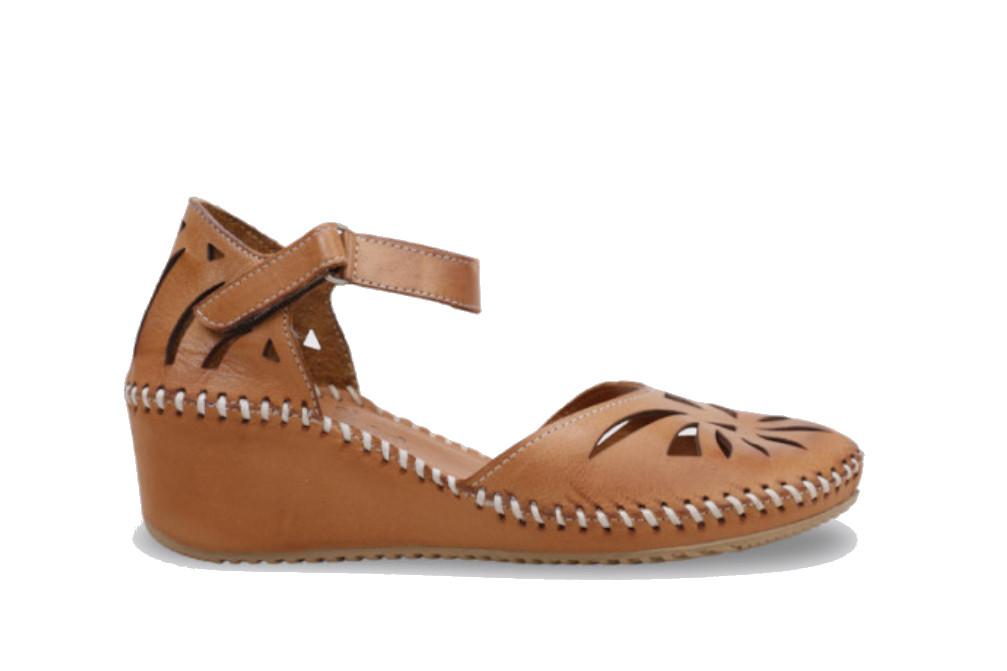 Sandalias cangrejera Erase 793-70 cuero para Mujer con Cuña y Puntera Cerrada Calada | Merceditas de Piel