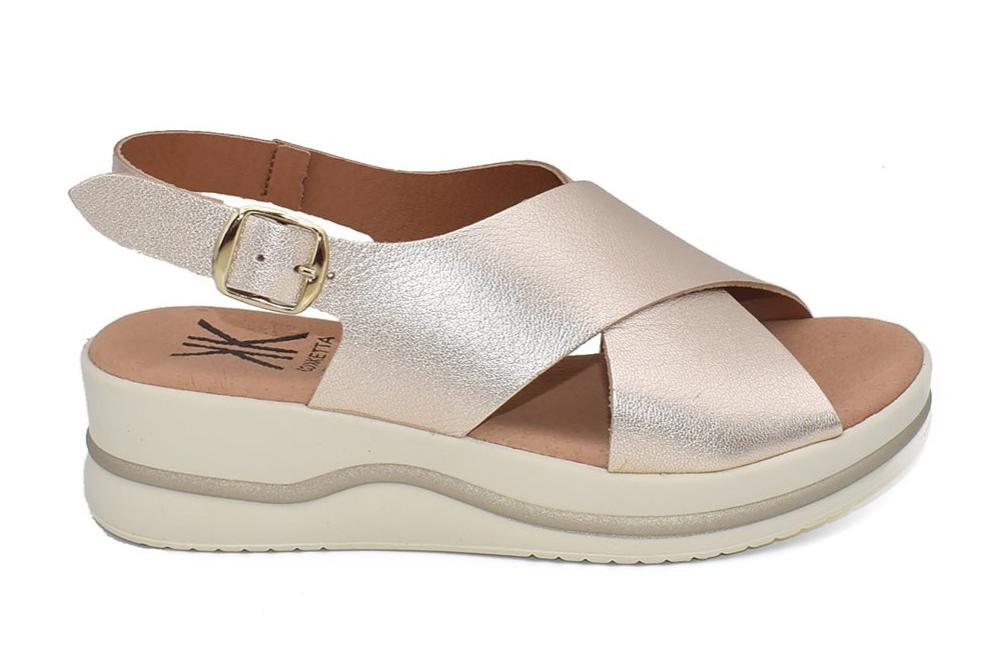 Sandalias con Cuña Cokketa 924 Platino Mujer | Piel Cruzada, Plantilla Gel y Máximo Confort