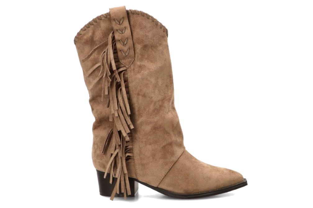 Botas western Etika 110568 taupe de antelina con flecos