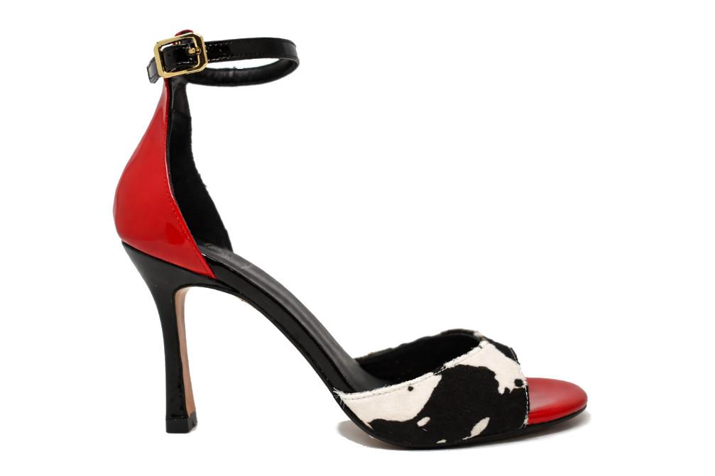 Sandalias de tacón Joni 30145 mujer blancas con animal print y pulsera al tobillo – tacón alto elegante