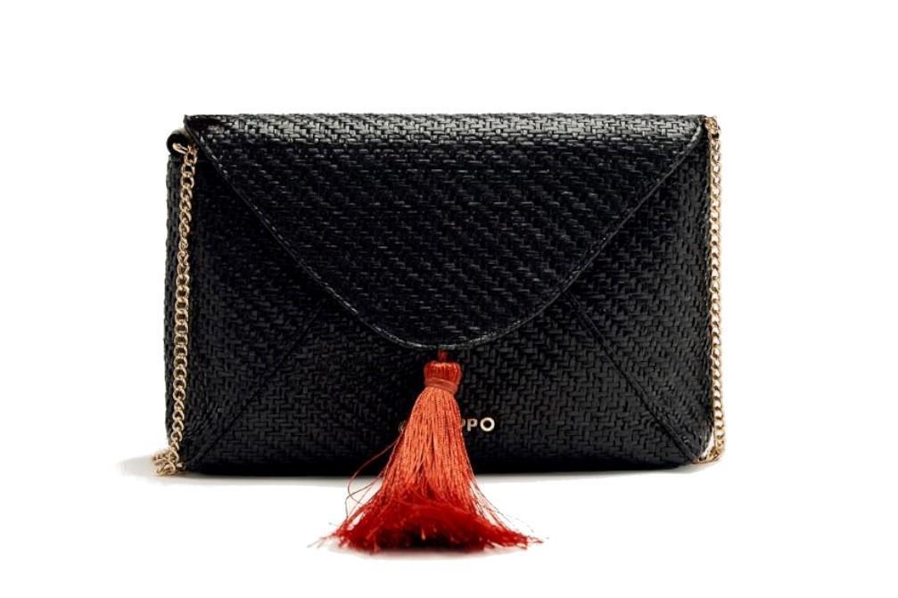 Bolso bandolera de rafia con flecos TRUMBULL 75496 en negro