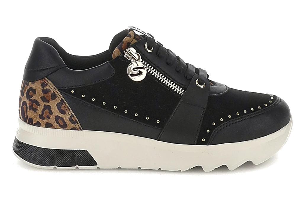 Zapatillas mujer Stonefly Spock 47 negro con tachas y animal print 223124
