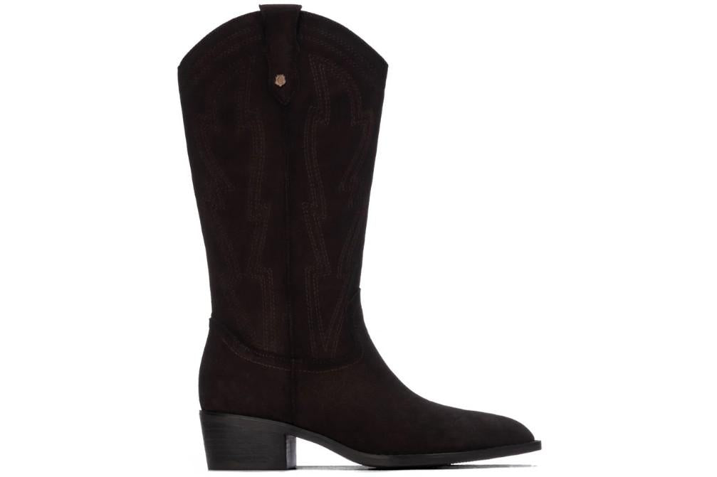 Bota cowboy de serraje para mujer Carmela 164381 marrón con tacón