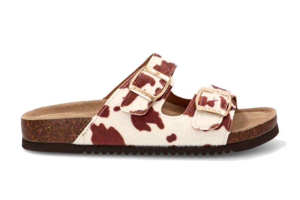 Sandalia Bio ETIKA 10015 Animal Print para Mujer | Sandalia Plana con Hebilla y Plantilla de Piel