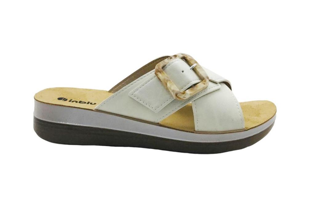 Sandalia plana Inblu FT000020 Blanca Tipo Chancla con Planta Anatómica para mujer
