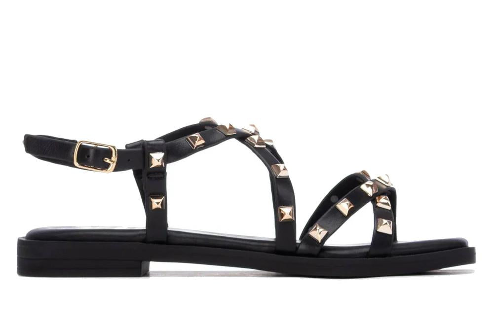 Sandalias romanas XTI 145150 negras para mujer | Sandalias planas cómodas con tachuelas