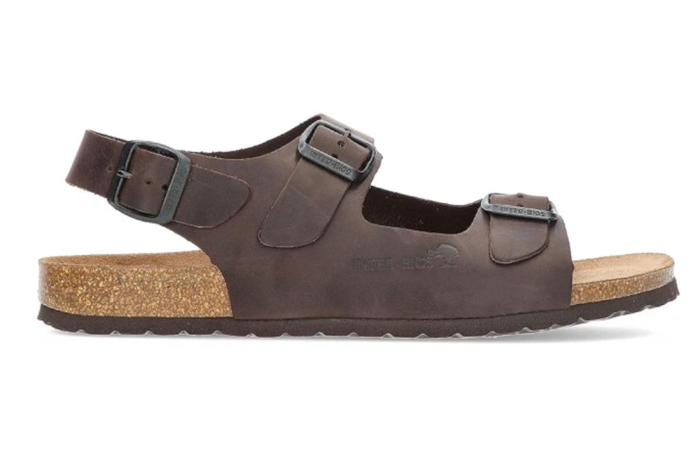 Sandalias Interbios 9567 Moka para Hombre | Sandalias de Piel con Hebillas y Plantilla Acolchada