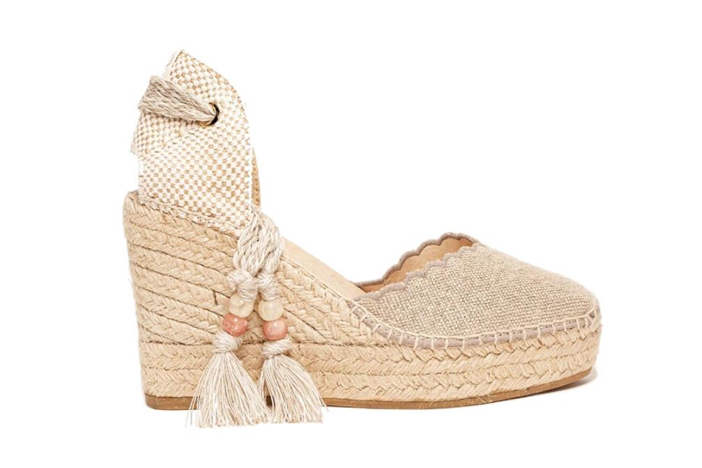 Alpargatas de cuña alta Alhamas Romero lino color piedra para mujer