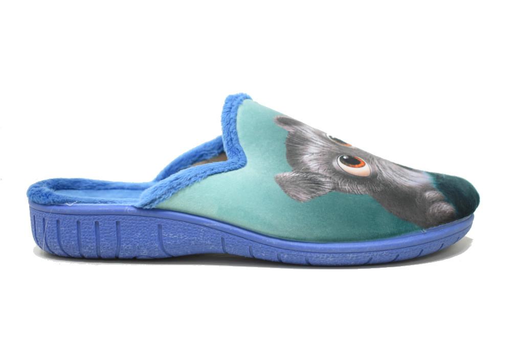 Zapatillas de casa destalonadas X-Patri 911 con estampado de perrito en azul