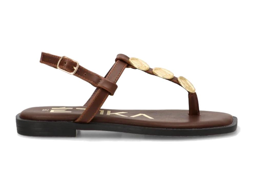 Sandalias Planas de Dedo ETIKA Cefalú 10100 Chocolate para Mujer con Hebilla Ajustable
