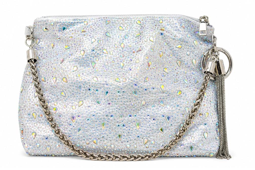 Bolso de Fiesta Menbur AMB1109 Plata con Pedrería, Cremallera y Doble Asa para Mujer