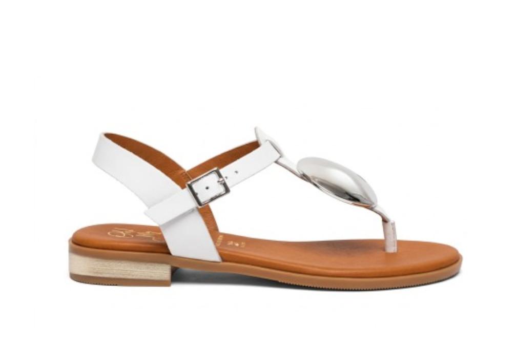 Sandalias esclavas de Piel Oh! My Sandals 5864 blanco para mujer – Sandalias de dedo y Correa Ajustable