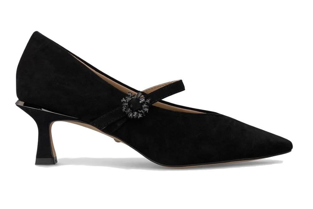 Zapato de Tacón Alma en Pena I260222 Negro de Ante con Hebilla Flor Mujer - Zapatos de fiesta
