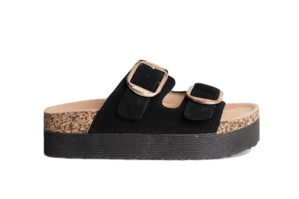Sandalias bio con doble suela Isteria 25221 en negro de piel