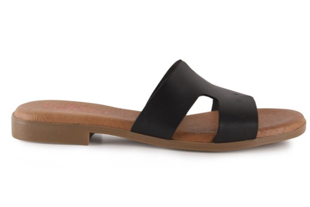 Sandalias plana de Pala Tekila 140 negro Mujer | Piel Natural, Plantilla Gel y Máximo Confort