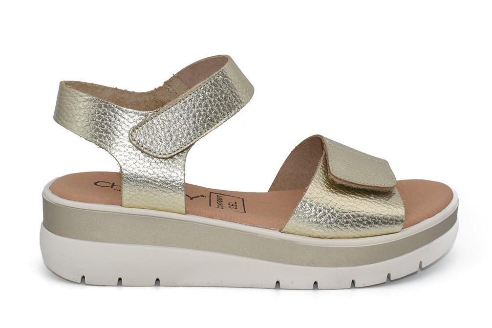 Sandalias con cuña Chamby 910 en platino para mujer
