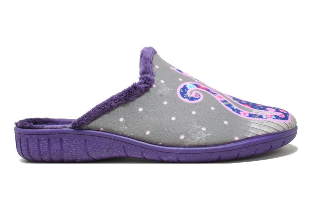 Zapatillas de casa Calusa 923 Gatos en morado para mujer