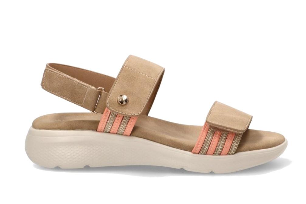 Sandalia deportiva Etika by ARMONY 40026 en beige para mujer| Sandalia Plana con Cierre Ajustable