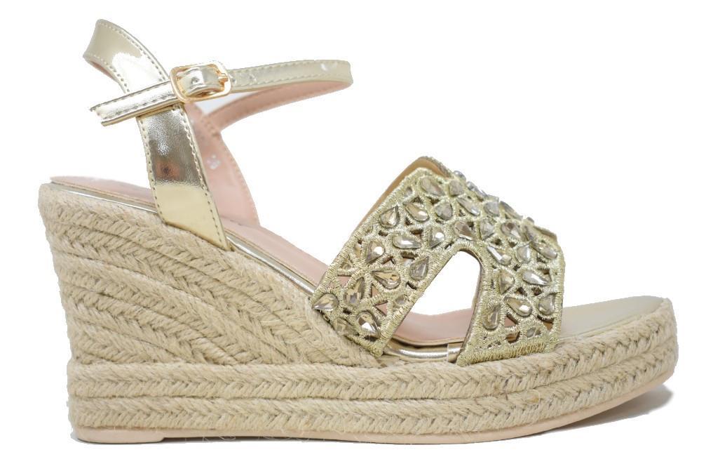 Alpargatas con cuña Isteria 25001 en dorado para mujer