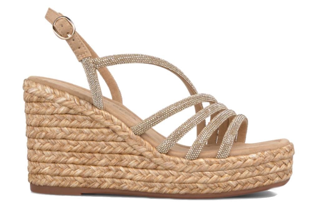 Sandalias con cuña alta Alma en Pena V2651109 para mujer en arena con Pedrería – Esparto