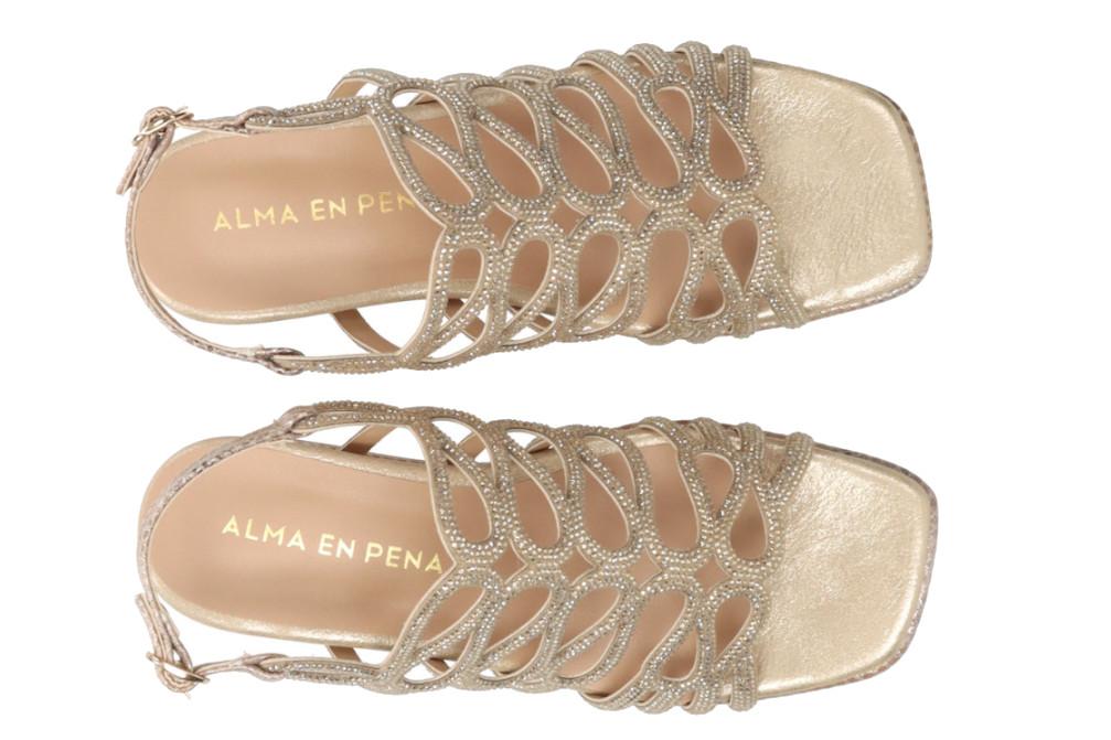 Sandalias planas elegantes Alma en Pena V2651404 con pedrería y puntera cuadrada