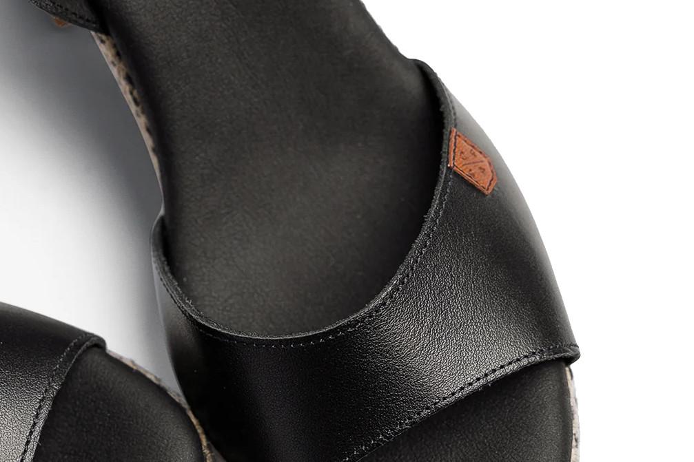 Sandalias de tacón de yute Daira de Piel Negro – Tacón Ancho Mujer