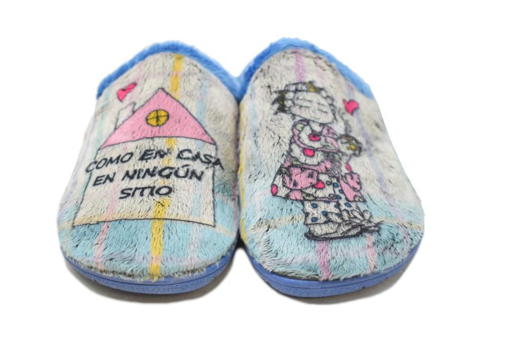 Zapatillas de casa destalonadas X-Patri 911 con estampado Como en casa en ningún sitio en azul