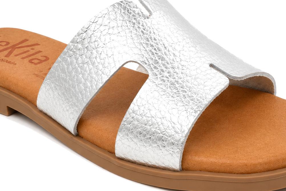 Sandalias de Pala Tekila 141 Metalizada color plata Mujer | Piel, Plantilla Gel y Máximo Confort