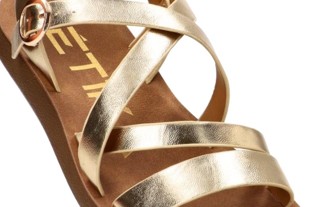 Sandalia planas ETIKA 10129 en oro para mujer | Sandalia cómoda de Tiras con Hebilla
