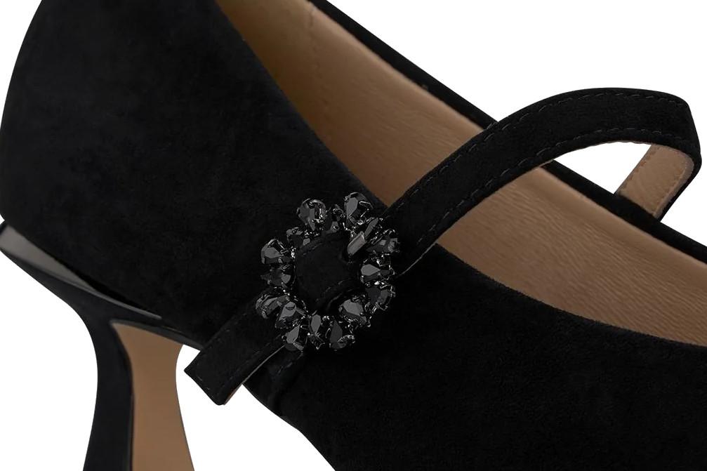 Zapato de Tacón Alma en Pena I260222 Negro de Ante con Hebilla Flor Mujer - Zapatos de fiesta