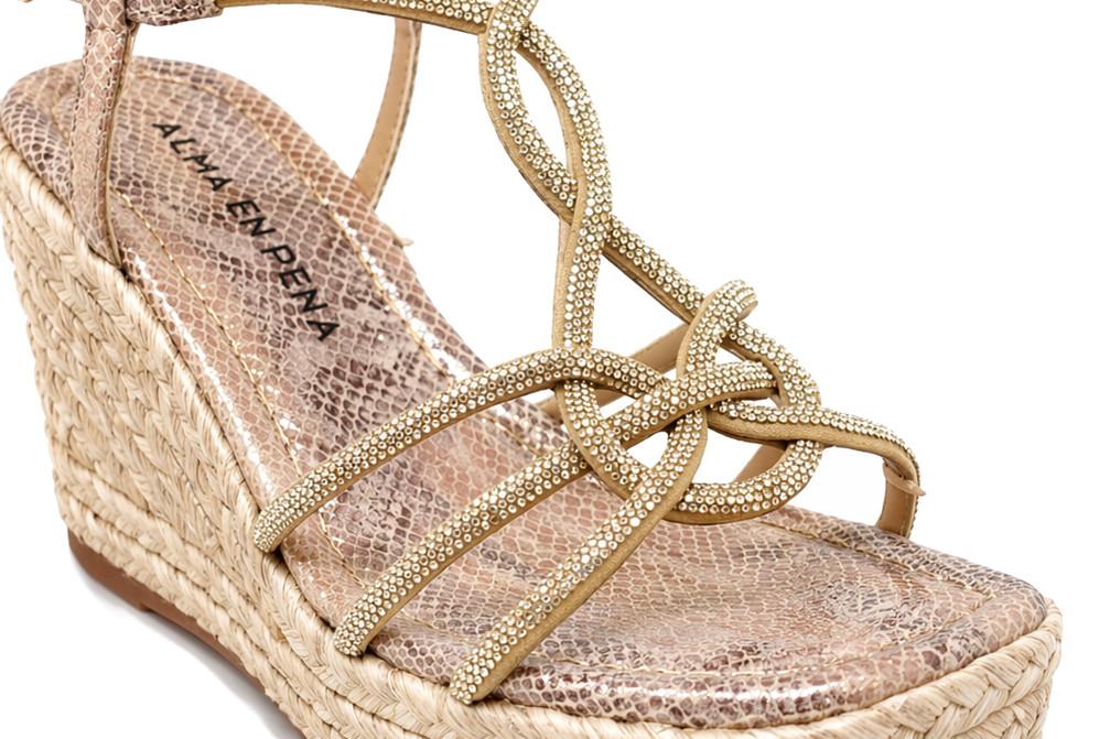 Sandalia con cuña alta Alma en Pena V2651110 para mujer de esparto con Tiras Entrelazadas