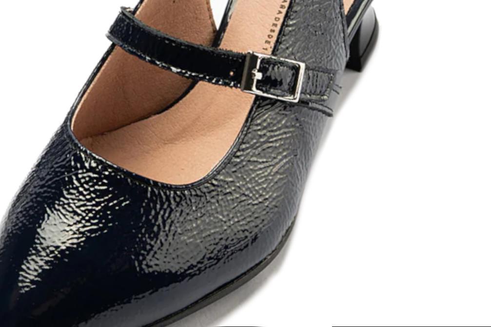 Zapato de tacón salón destalonado Pitillos 11184 en negro de charol – Zapatos de fiestas cómodos para mujer