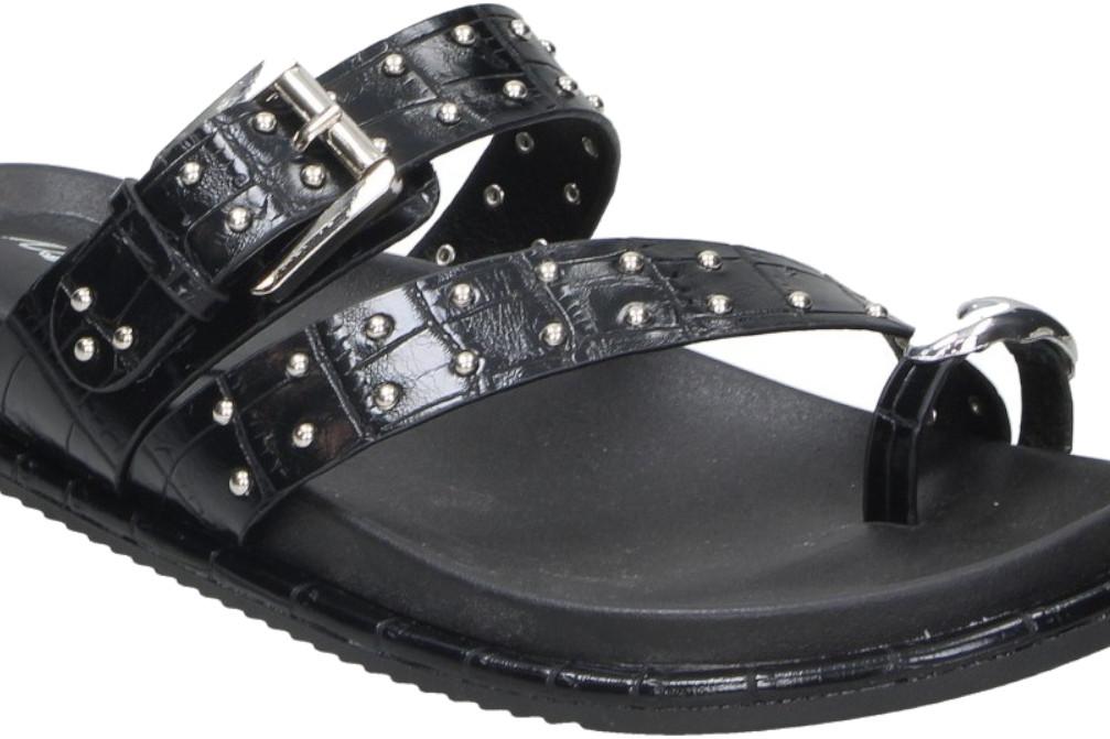 Sandalias Planas Mujer Isteria 1116 Negras con Tachas | Sandalias Veganas de Verano