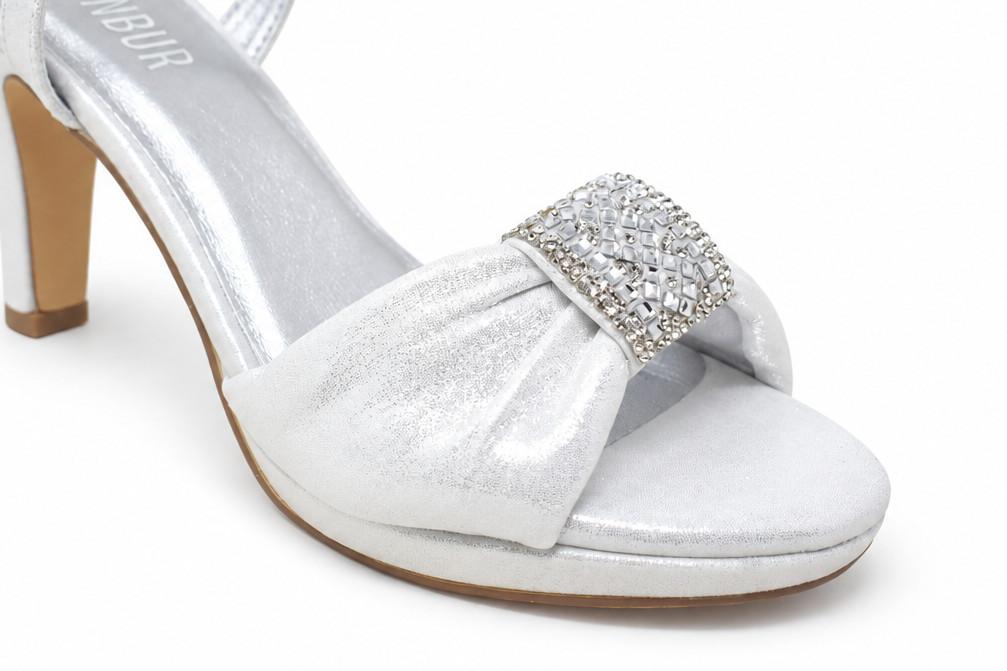 Sandalias con tacón de fiesta Menbur BM176 plata con pedrería