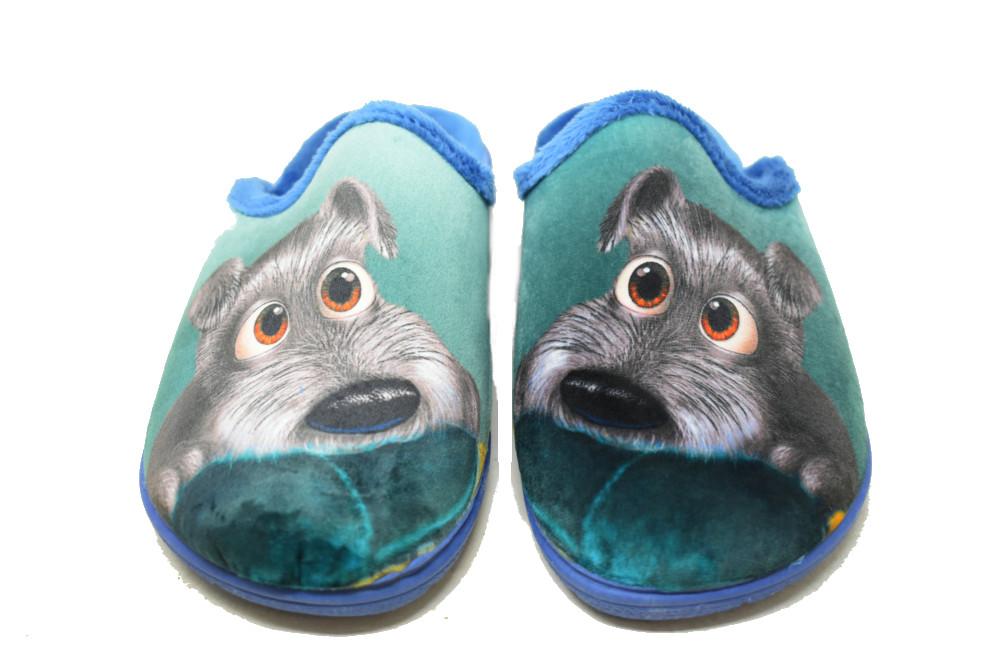 Zapatillas de casa destalonadas X-Patri 911 con estampado de perrito en azul
