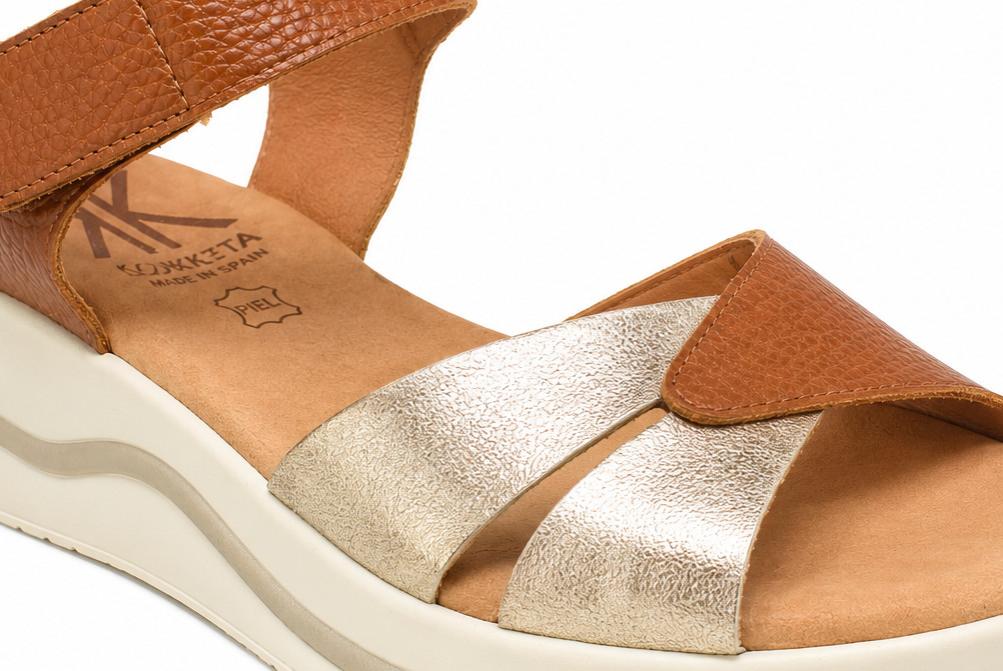 Sandalias con cuña media Cokketa 926 cuero Mujer | Piel Grabada, Plantilla Gel y Tacón Cómodo