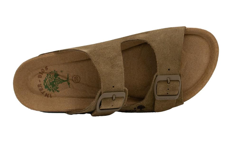 Sandalias Planas Interbios 7600 Caqui para Mujer | Sandalias Anatómicas de Piel con Suela Flexible