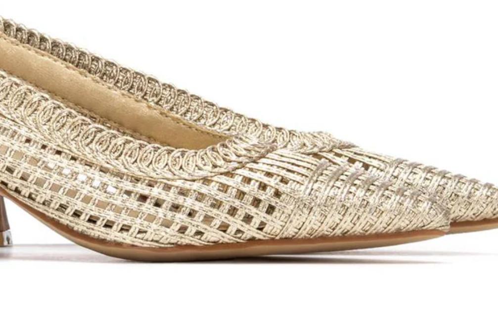 Zapatos de fiesta XTI 145432 Oro – Salón Destalonado Trenzado con Tacón Fino 6 cm y Hebilla Vegano