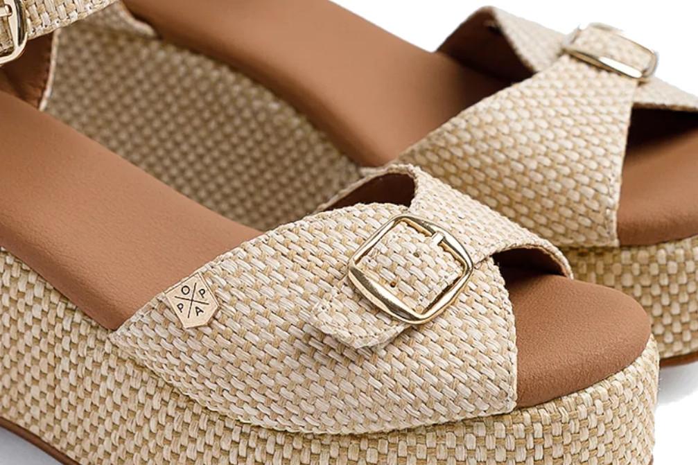 Sandalias de cuña baja Popa Muriel en rafia beige