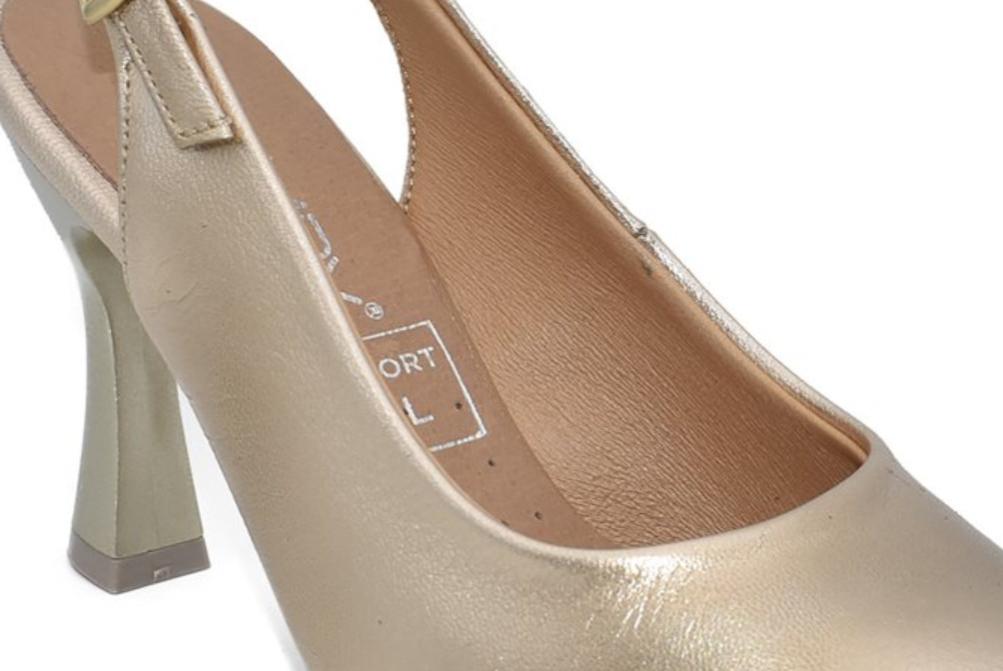 Zapatos de Tacón Destalonados Chamby 4251 Platino Mujer | Slingback de Piel Tacón Alto para Fiesta