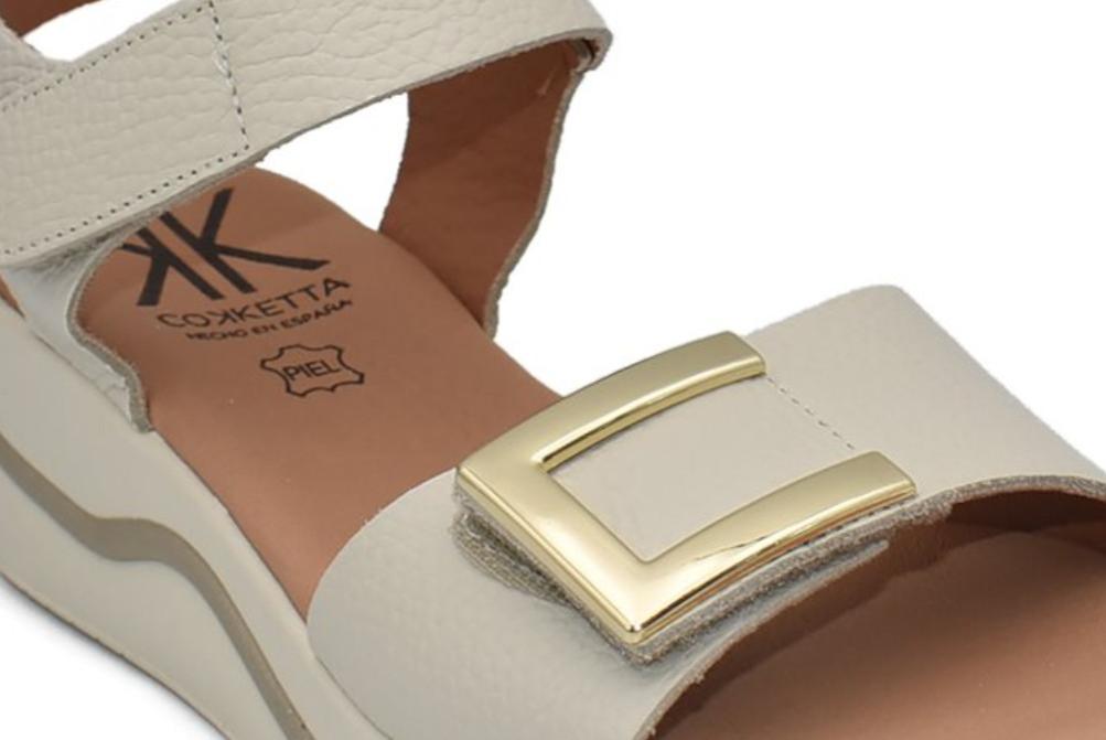 Sandalias con Cuña Cokketa 927 Beige Mujer | Piel, Plantilla Gel y Máximo Confort