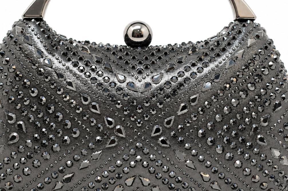 Bolso de Fiesta Menbur AMB10001 Negro con Cristales, Asa Rígida y Cadena para Mujer