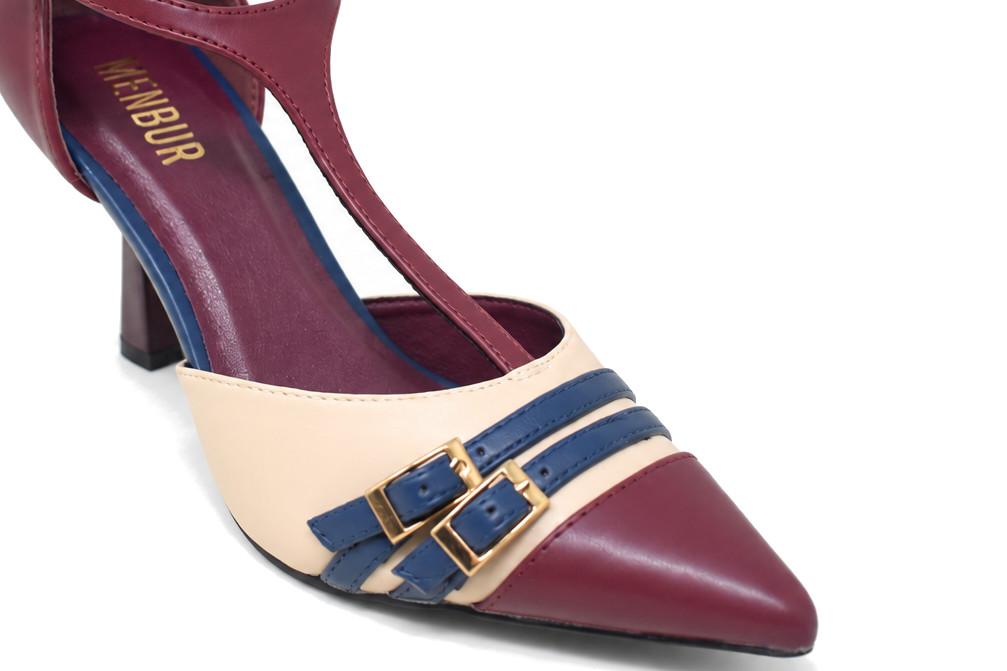 Zapatos de fiesta con tacón Menbur MB726 rubí multicolor con hebillas