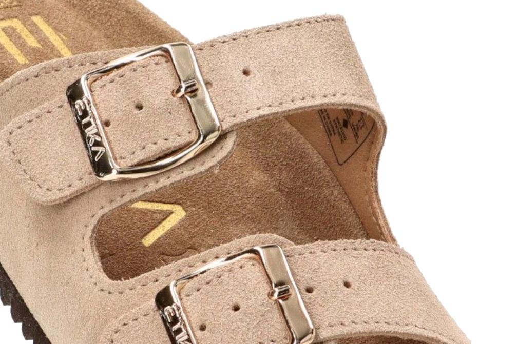 Sandalia Bio ETIKA 10015 beige para Mujer | Sandalia Plana con Hebilla y Plantilla de Piel