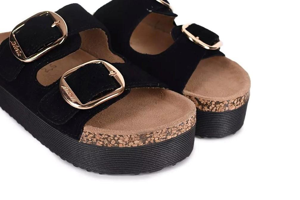 Sandalias bio con doble suela Isteria 25221 en negro de piel