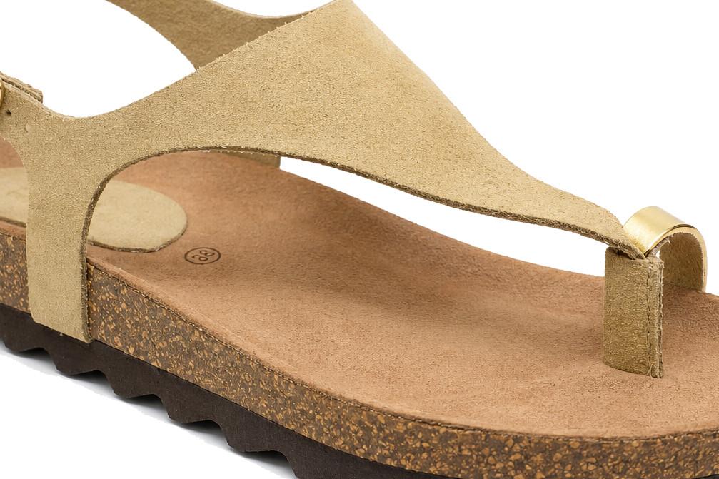 Sandalia Anatómica Interbios 7518 Beige Oro para Mujer | Sandalia de Dedo con Hebilla y Planta Anatómica