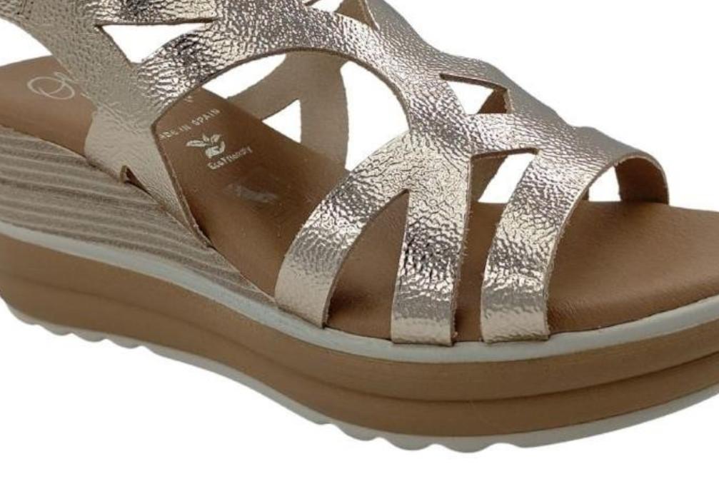 Sandalias de Cuña Mujer Oh! My Sandals 5992 Oro – Sandalias Metalizadas con Plataforma Efecto Esparto y Cierre Ajustable