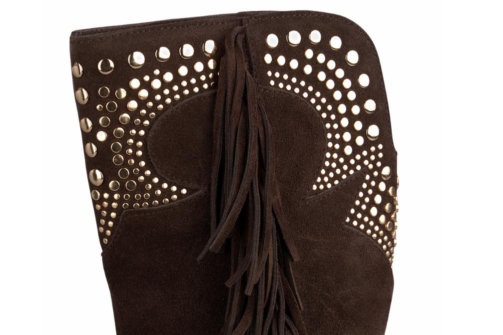Botas cowboy de piel Alma en Pena I260716 café con flecos y tachas